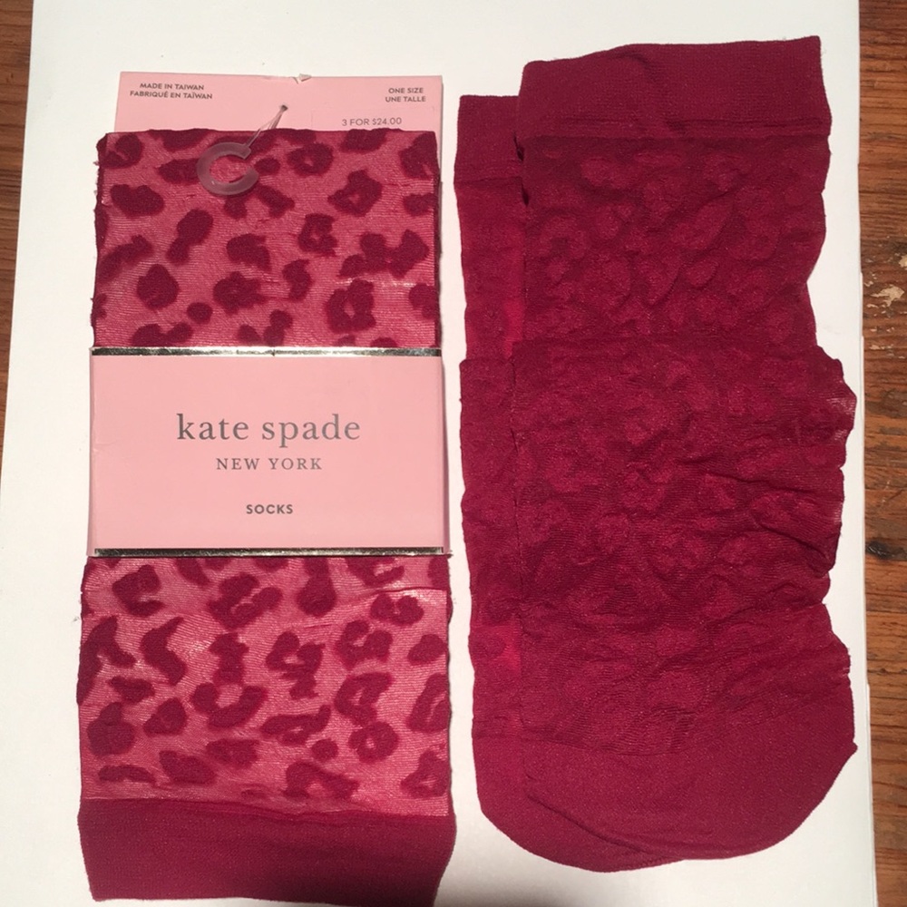 2pairs Kate Spade berry red sheer flirty leopard pattern socks!!!